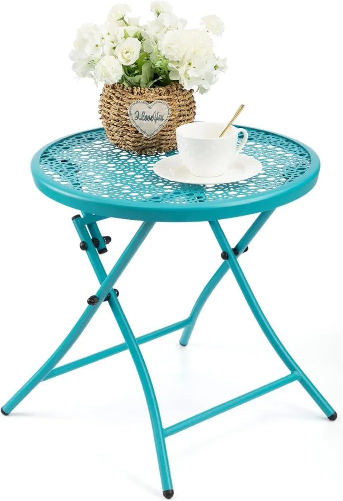 Faltbarer Outdoor Beistelltisch Blau Metall Terrasse Tisch