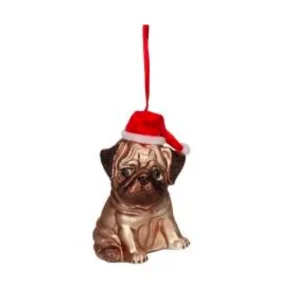 Hänger Bulldogge mit Weihnachtsmütze, hellbraun