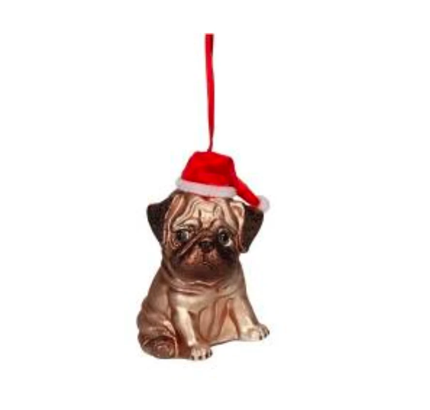 Hänger Bulldogge mit Weihnachtsmütze, hellbraun