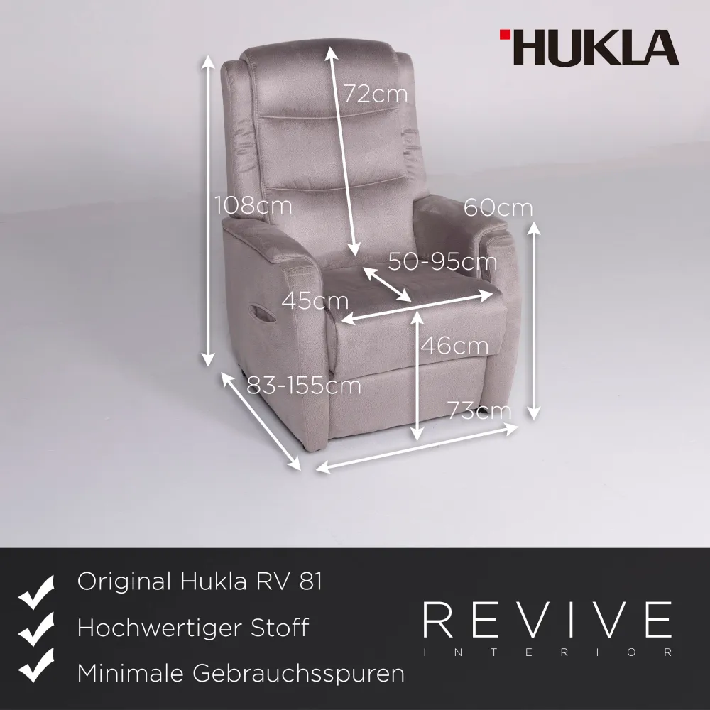 Hukla RV 81 Designer Stoff Sessel Grau Stuhl Relax Funktion Aufstehhilfe #8330