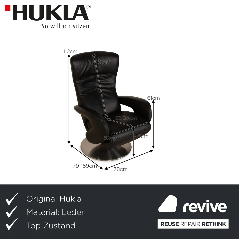 Hukla Leder Sessel Schwarz manuelle Funktion