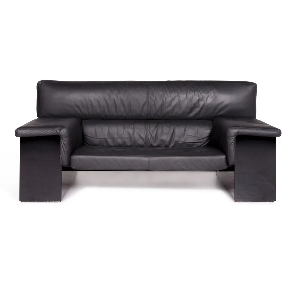 Knoll International Brigadier Leder Sofa Schwarz Cini Boeri Zweisitzer Couch #9046