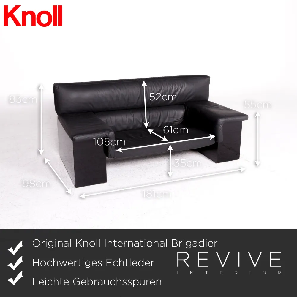 Knoll International Brigadier Leder Sofa Schwarz Cini Boeri Zweisitzer Couch #9046