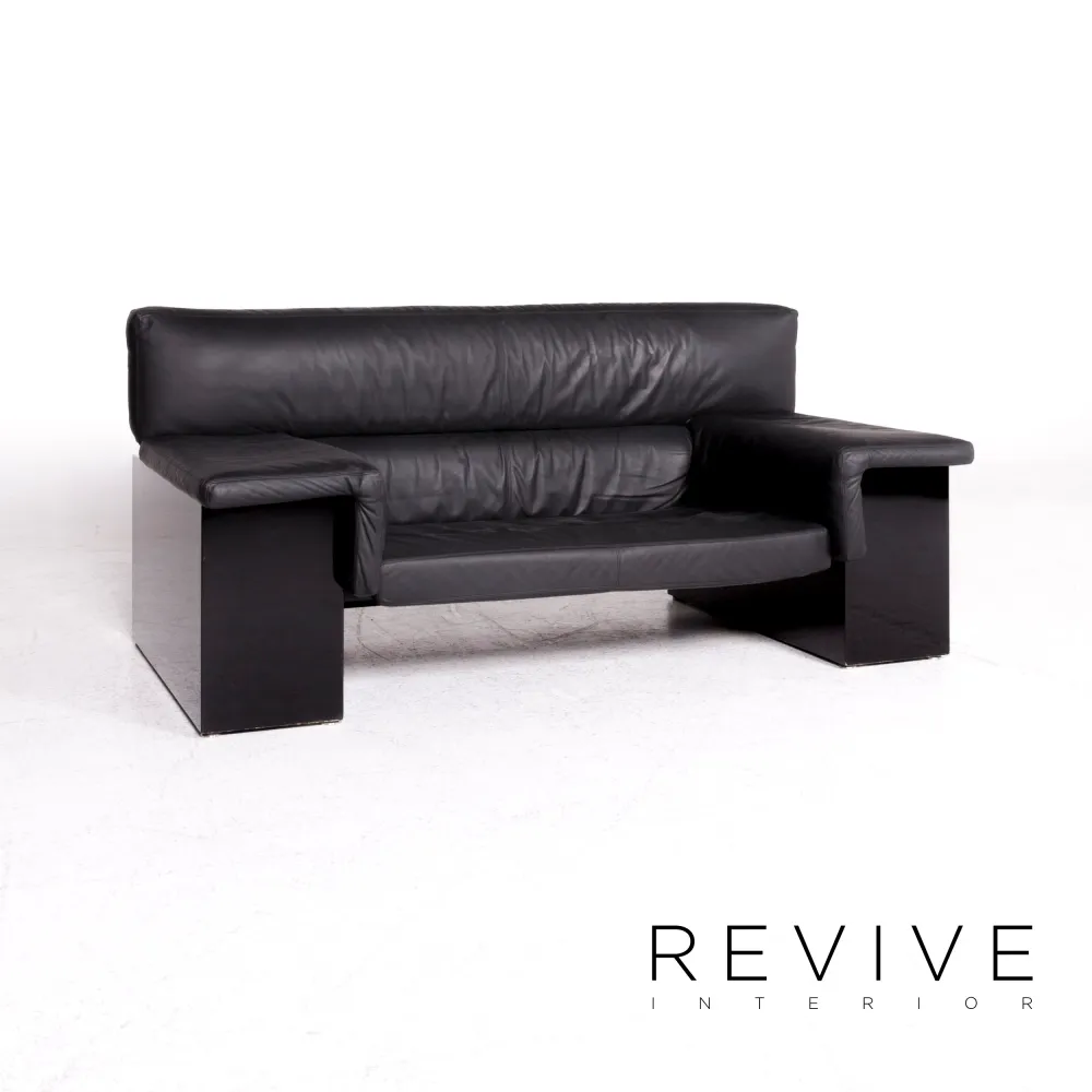 Knoll International Brigadier Leder Sofa Schwarz Cini Boeri Zweisitzer Couch #9046