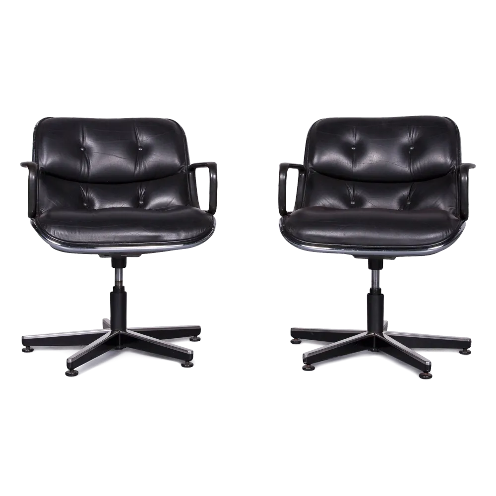 Knoll International Pollock Executive Chair Leder Sessel Garnitur Schwarz Echtleder Stuhl #6963