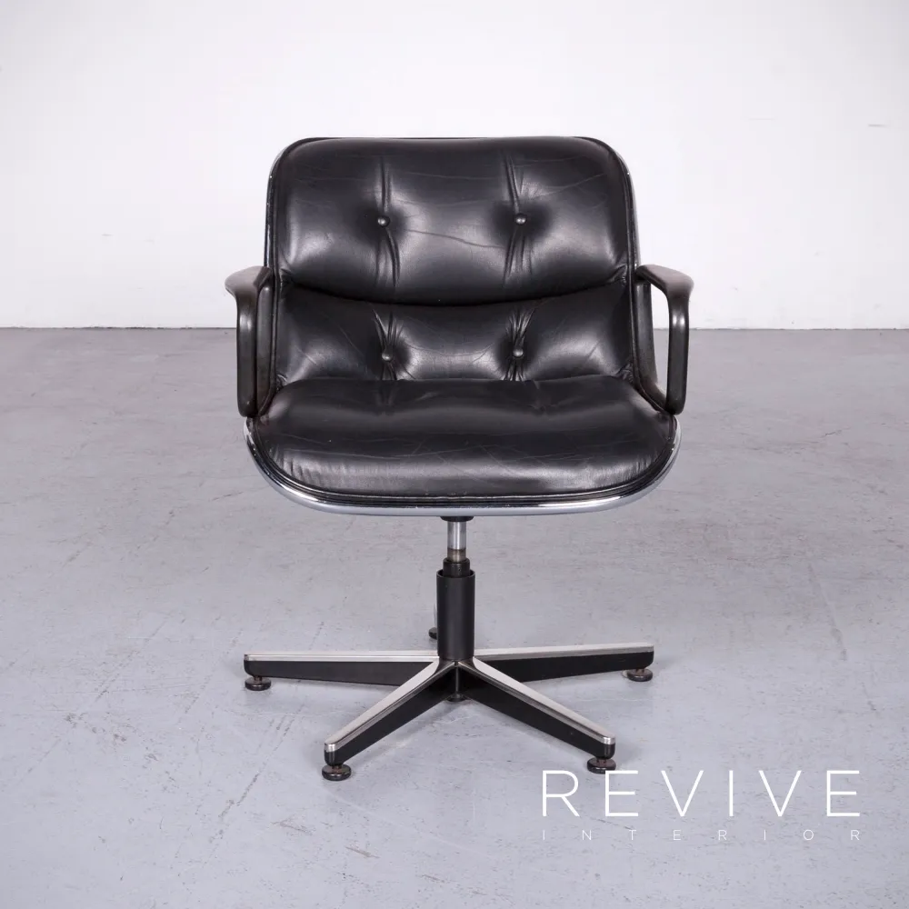 Knoll International Pollock Executive Chair Leder Sessel Garnitur Schwarz Echtleder Stuhl #6963
