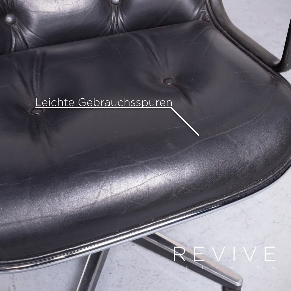 Knoll International Pollock Executive Chair Leder Sessel Garnitur Schwarz Echtleder Stuhl #6963