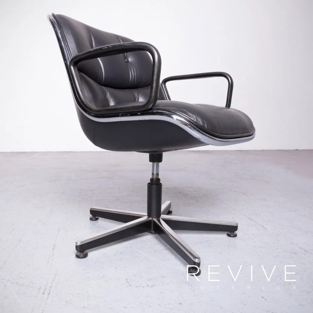Knoll International Pollock Executive Chair Leder Sessel Garnitur Schwarz Echtleder Stuhl #6963