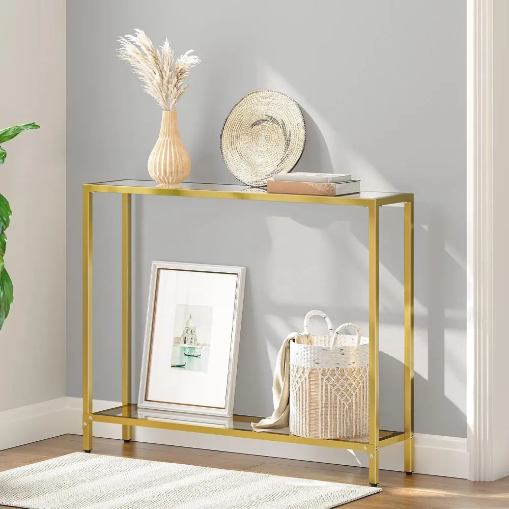 Konsolentisch Hartglas Beistelltisch goldfarben 100 cm