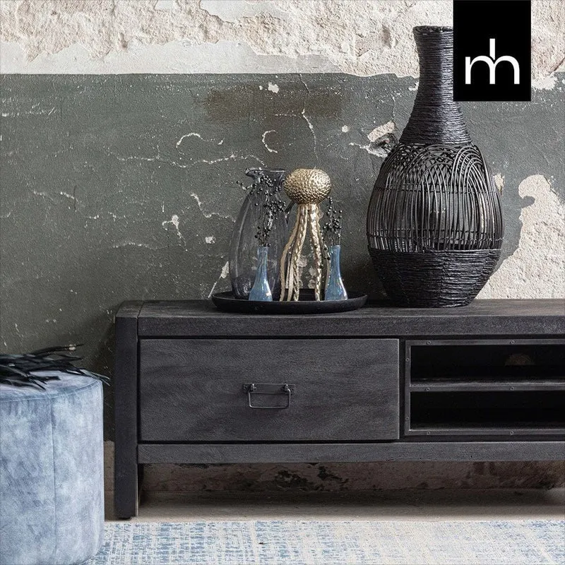 Mangoholz TV-Möbel Stockton Schwarz 160 cm Mahom