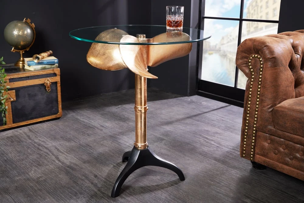 Maritimer Design-Tisch ELICA H73xD60cm gold-schwarz Beistelltisch