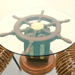 Maritimer Tisch- Beistelltisch Steuerrad- Holz und Glas Ø 65 cm