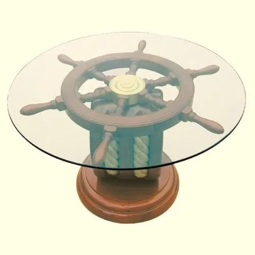 Maritimer Tisch- Beistelltisch Steuerrad- Holz und Glas Ø 65 cm