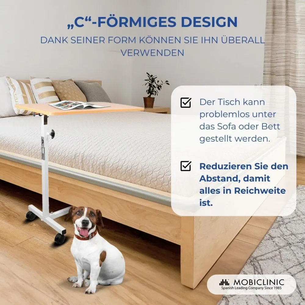 Mobiclinic, Bett- oder Sofa beistelltisch für Erwachsene und behinderte, Mit rädern, Leicht, Tragbar, Höhenverstellbar, Ei...