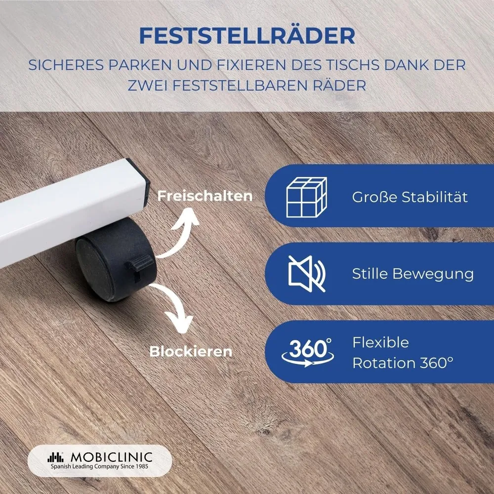 Mobiclinic, Bett- oder Sofa beistelltisch für Erwachsene und behinderte, Mit rädern, Leicht, Tragbar, Höhenverstellbar, Ei...