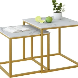 Moderne Quadratisch Couchtisch Set Holz Beistelltisch Gold