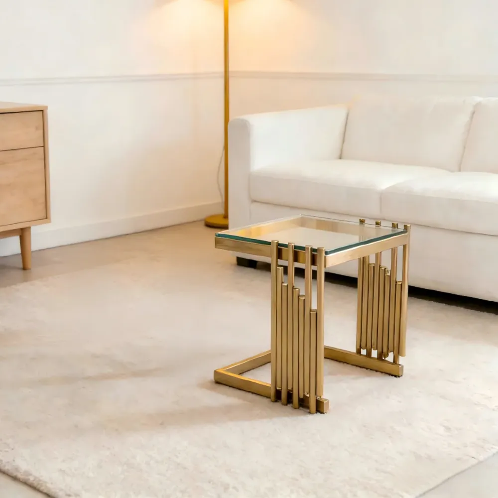 Moderner Beistelltisch 32cm Quadratisch Gold Edelstahlrahmen Gehärtetes Glas Luxus Couchtisch für Wohnzimmer Schlafzimmer...