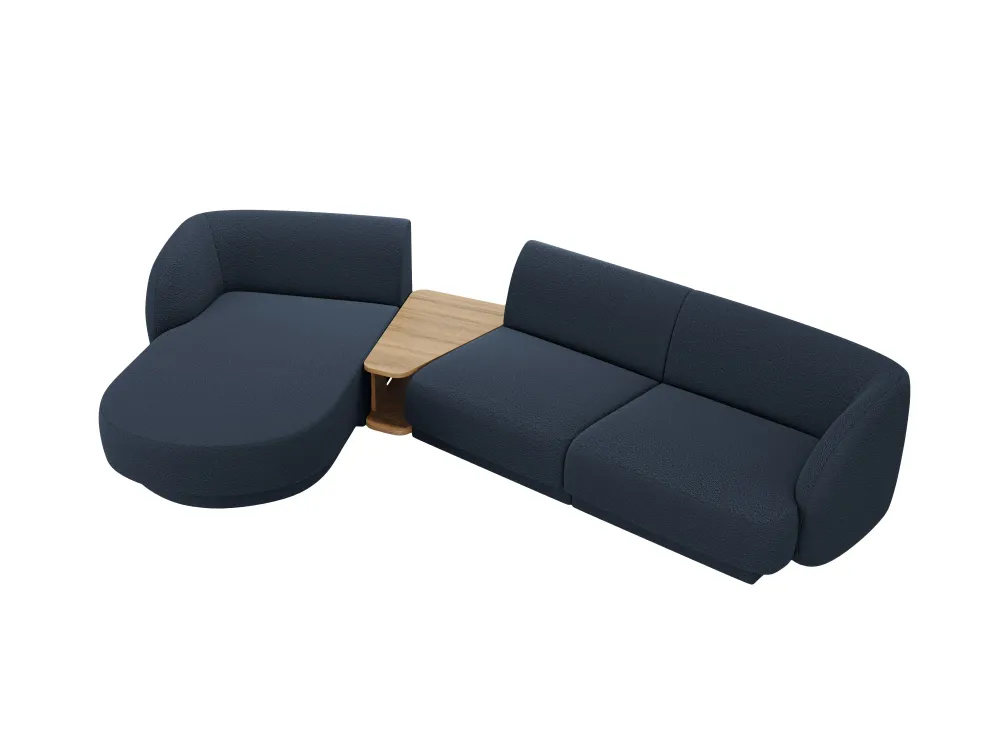 Modulares Ecksofa mit Tisch, 3-Sitzer, linksseitig, MILEY, dunkelblau Boucle