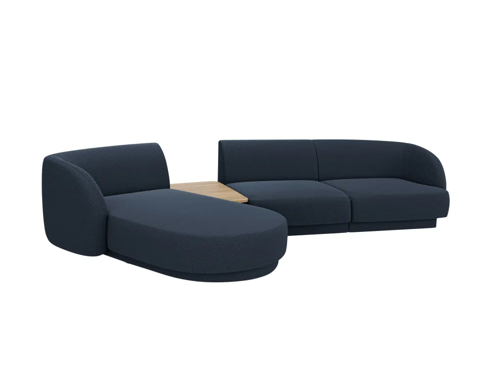 Modulares Ecksofa mit Tisch, 3-Sitzer, linksseitig, MILEY, dunkelblau Boucle