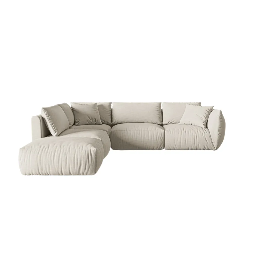 Modulares Ecksofa für 4 Personen, linksseitig, CHRIS, cremefarbener Chenille