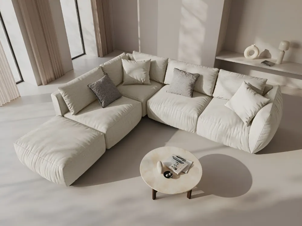 Modulares Ecksofa für 4 Personen, linksseitig, CHRIS, cremefarbener Chenille