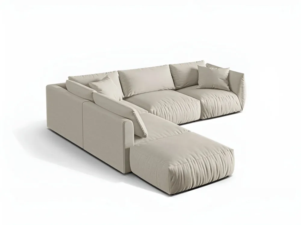 Modulares Ecksofa für 4 Personen, linksseitig, CHRIS, cremefarbener Chenille