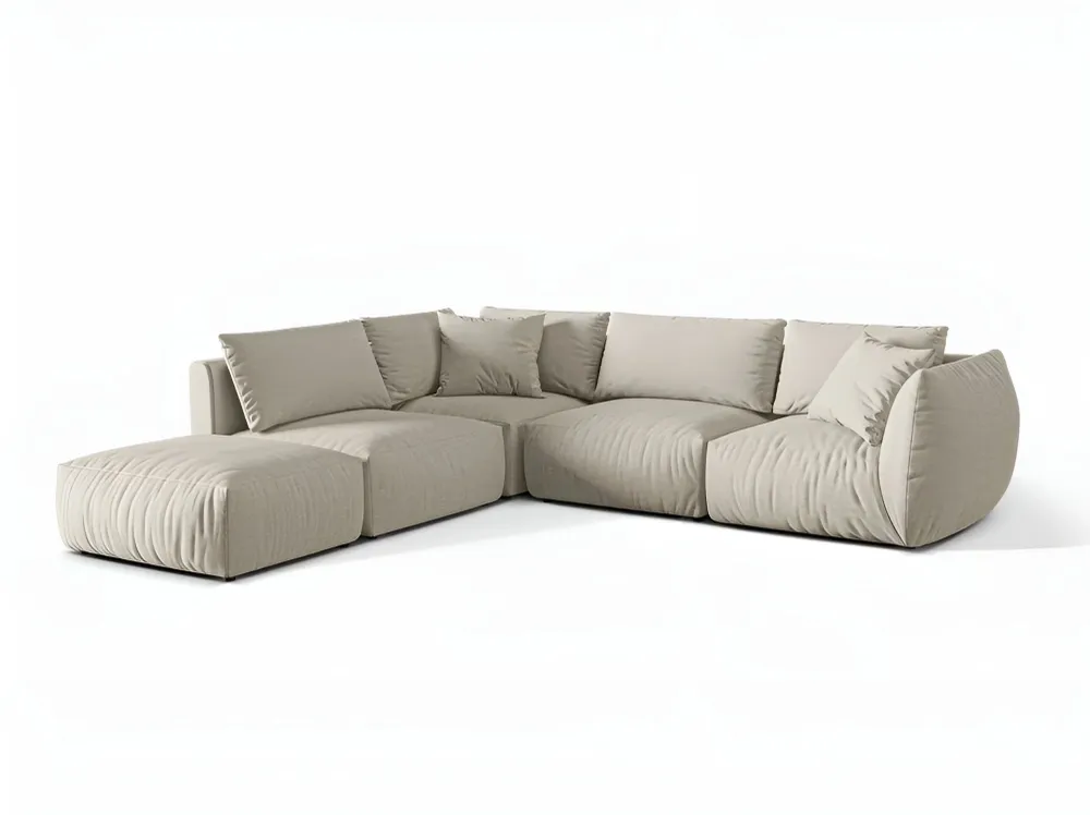 Modulares Ecksofa für 4 Personen, linksseitig, CHRIS, cremefarbener Chenille
