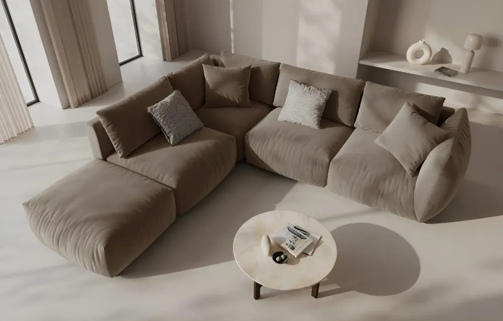 Modulares Samtsofa CHRIS - rechte Element Hellbraun