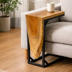 Multifunktionaler Beistelltisch - Couchtisch Ablagetisch - C-Frame – Teakholz - 50x40x20 cm