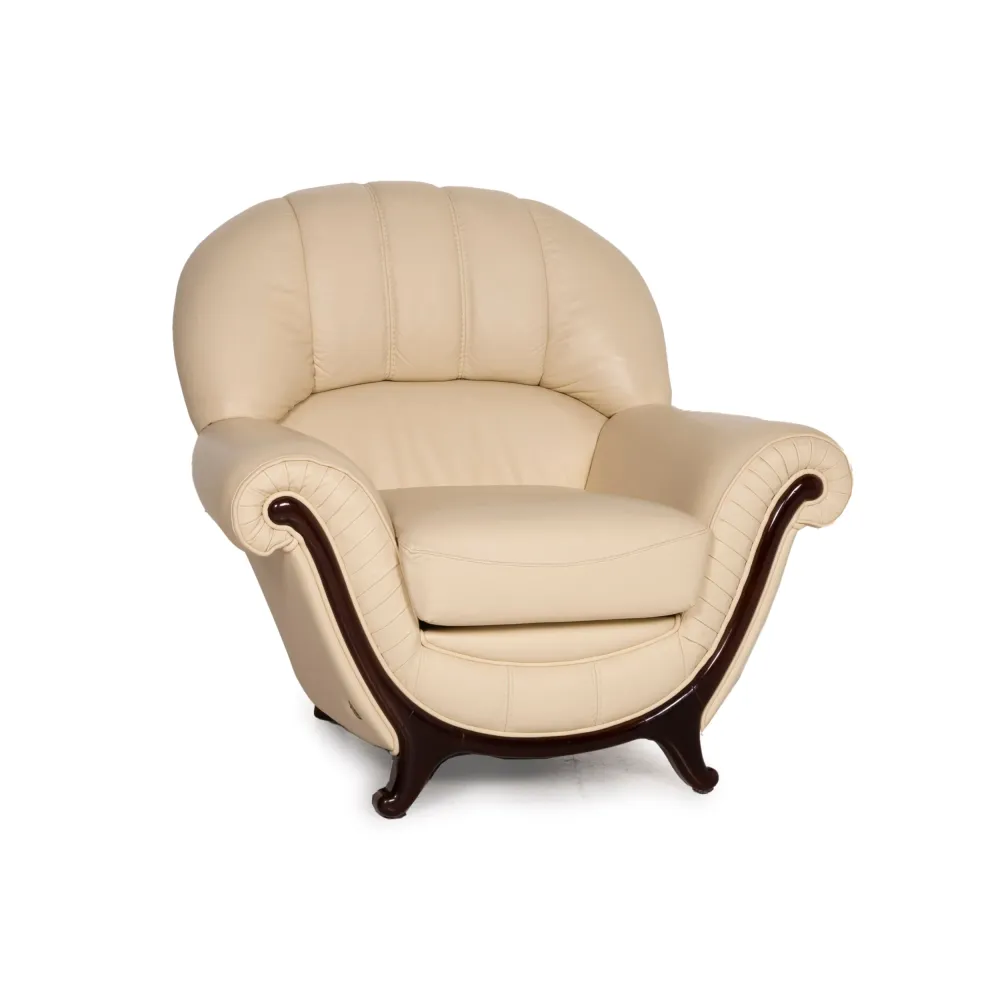 Nieri Leder Sessel Creme Holz