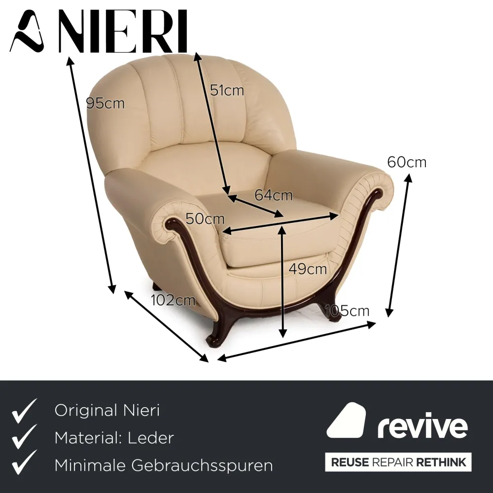 Nieri Leder Sessel Creme Holz