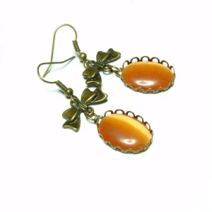 Ohrring Cateye Cabochon Glas Katzenauge hellbraun