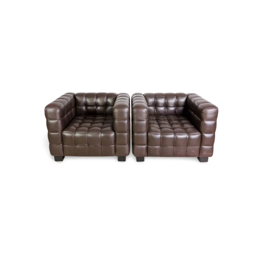 2x Original Wittmann Kubus Sessel Josef Hoffmann Leder braun