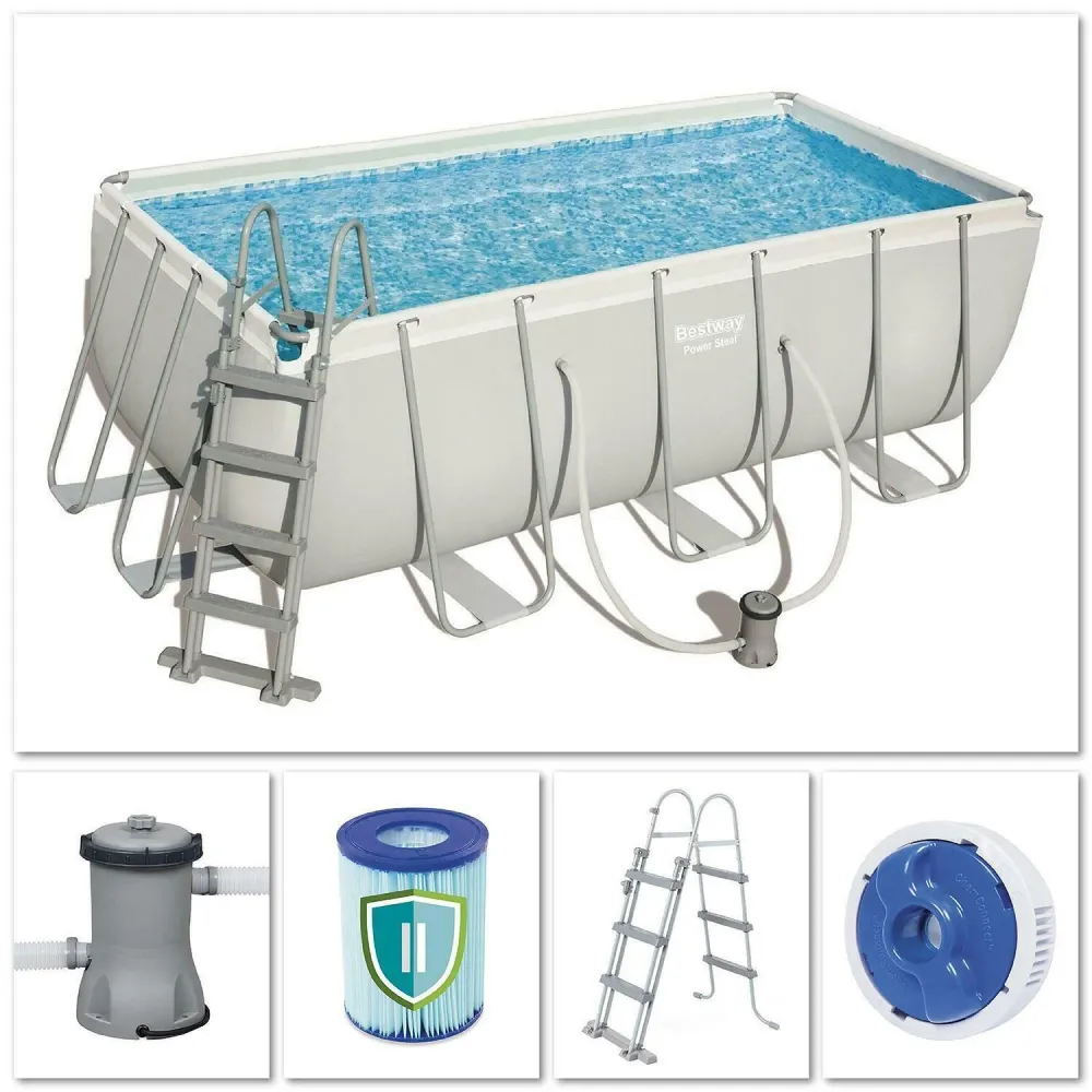 Piscina Bestway Fuori Terra Da Giardino con Pompa + Scala 412x201x122H Power Steel Frame 56456