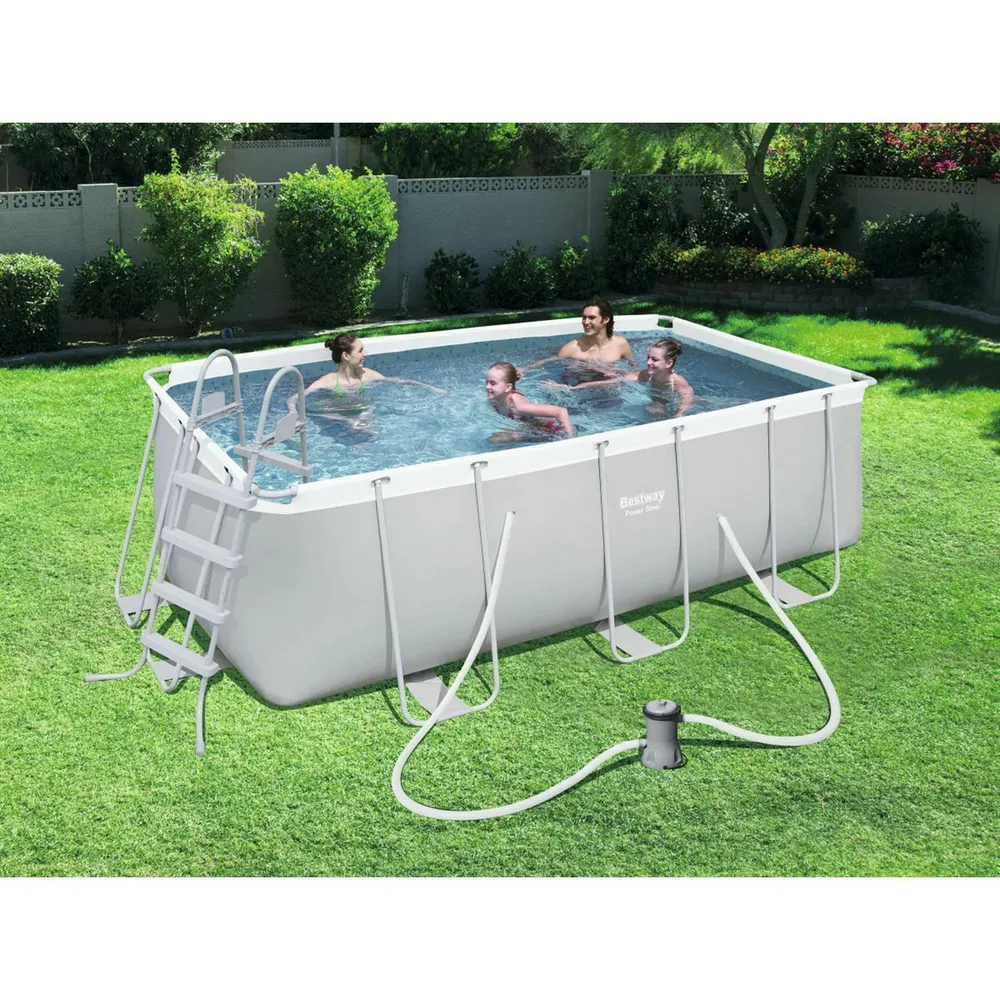 Piscina Bestway Fuori Terra Da Giardino con Pompa + Scala 412x201x122H Power Steel Frame 56456