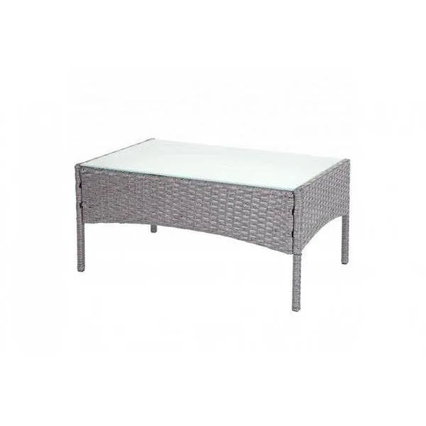 Poly-Rattan Gartentisch Halden, Beistelltisch Tisch mit Glasplatte ~ grau