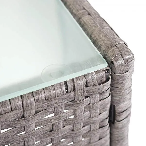 Poly-Rattan Gartentisch Halden, Beistelltisch Tisch mit Glasplatte ~ grau