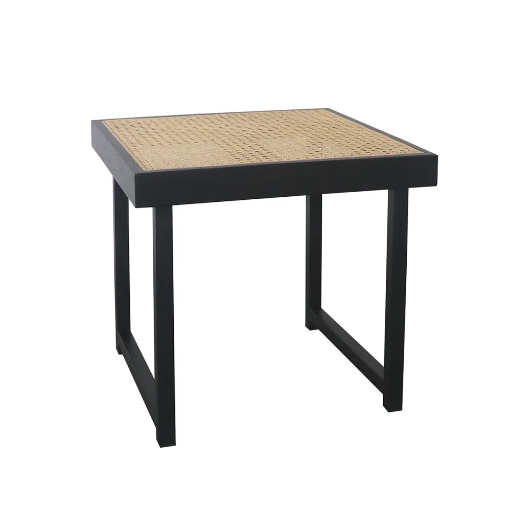 Rattan-Beistelltisch – Maeva – Schwarz/Naturrattan – 45×45×43cm