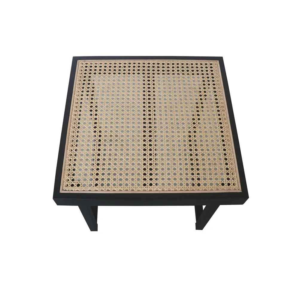 Rattan-Beistelltisch – Maeva – Schwarz/Naturrattan – 45×45×43cm
