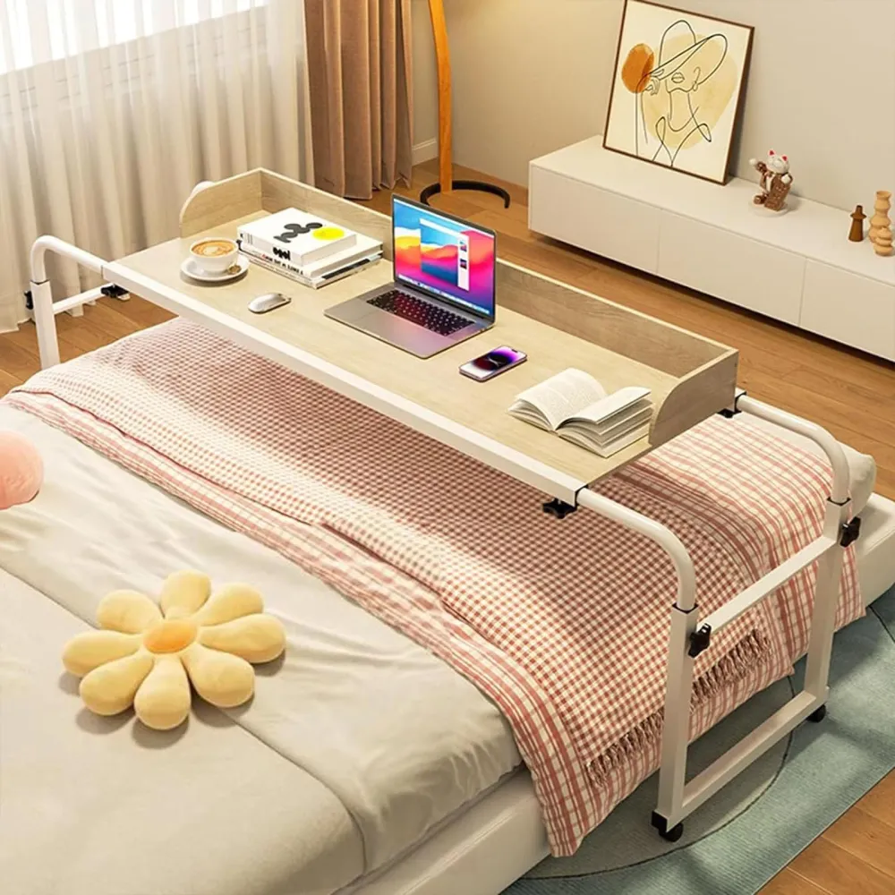RCJCQSR Betttisch, Mobilitätstisch über Dem Bett, Laptoptisch Höhenverstellbar 65-95cm Mit Rollen, Betttisch Beistelltisch...