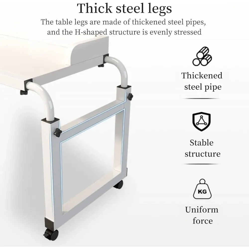 RCJCQSR Betttisch, Mobilitätstisch über Dem Bett, Laptoptisch Höhenverstellbar 65-95cm Mit Rollen, Betttisch Beistelltisch...