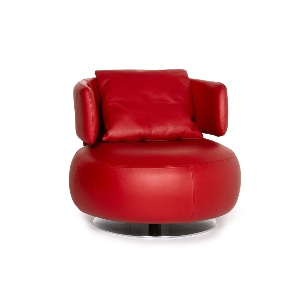 Roche Bobois Curl Leder Sessel Rot Drehbar #14138