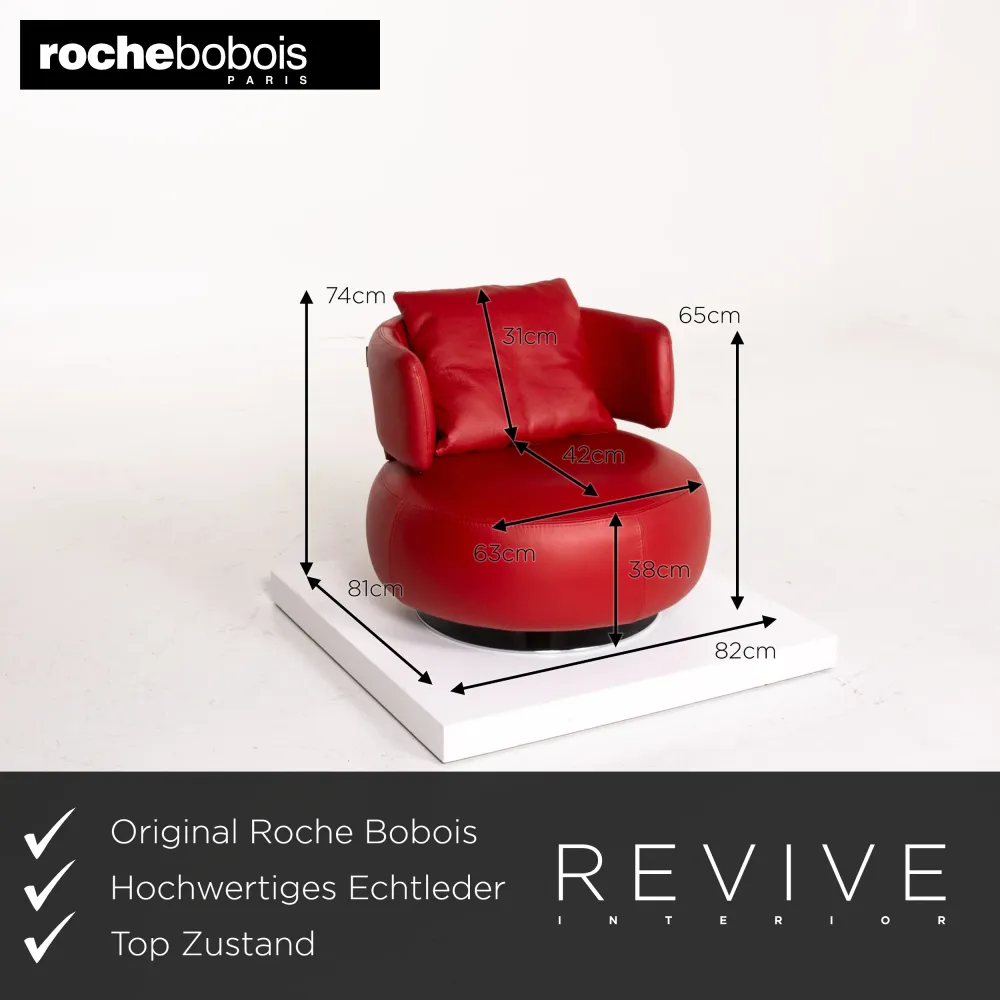 Roche Bobois Curl Leder Sessel Rot Drehbar #14138