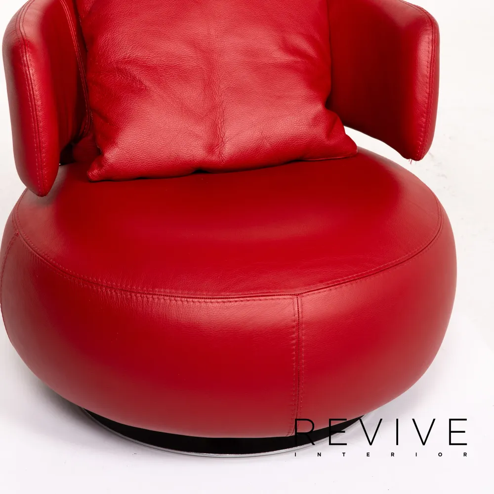 Roche Bobois Curl Leder Sessel Rot Drehbar #14138