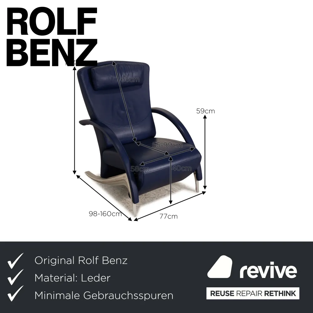 Rolf Benz 3100 Leder Sessel Blau manuelle Funktion