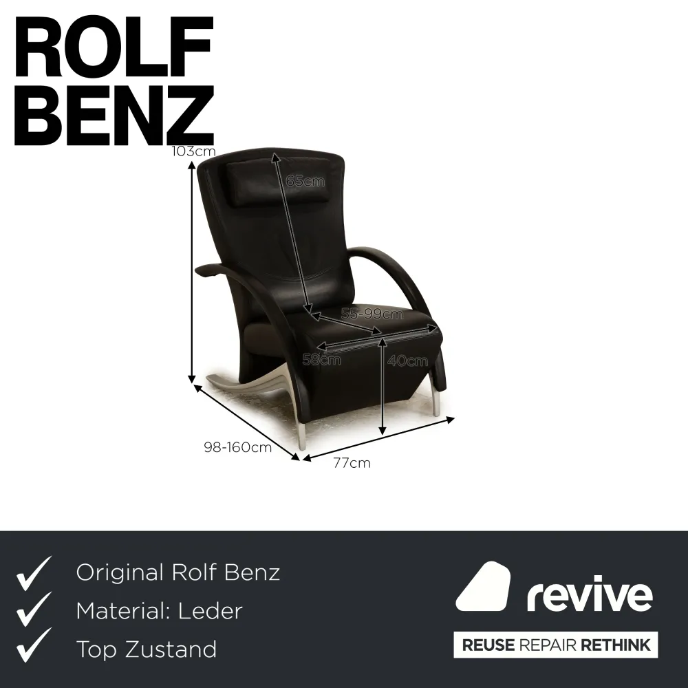 Rolf Benz 3100 Leder Sessel Schwarz manuelle Funktion