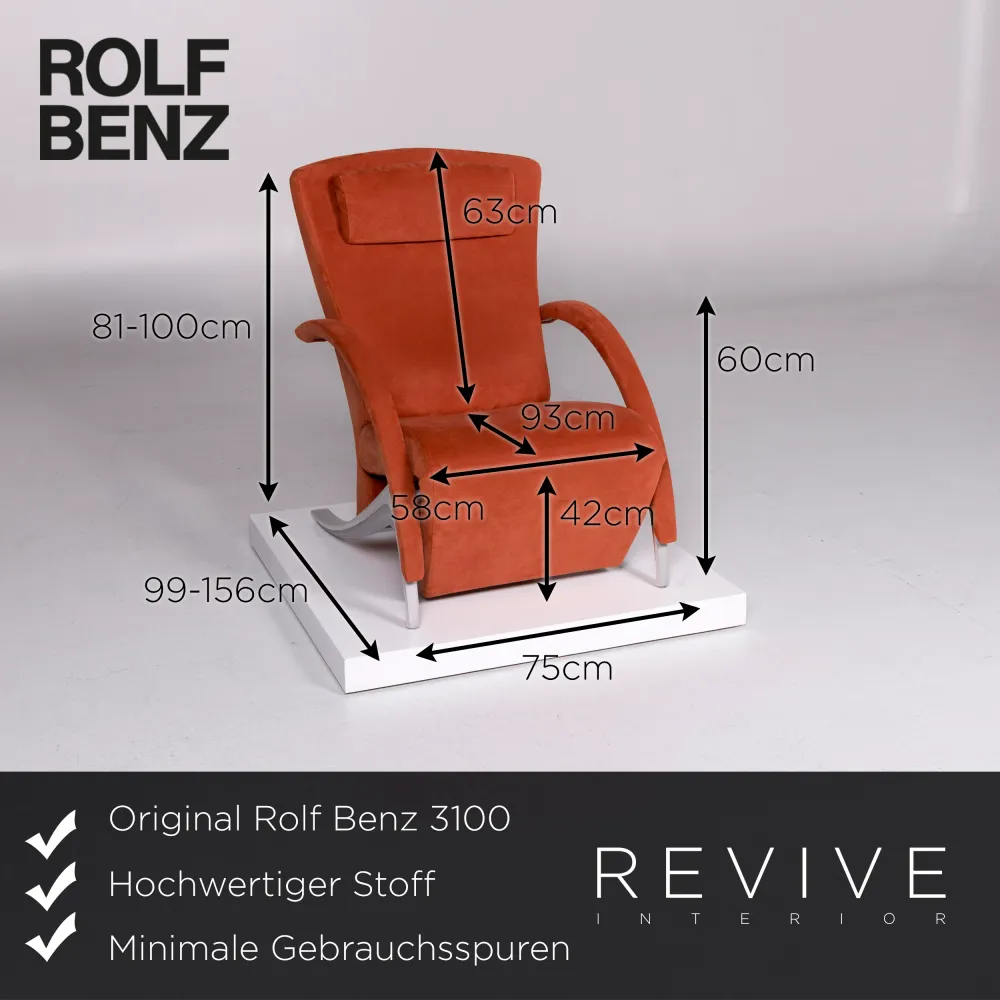 Rolf Benz 3100 Stoff Sessel Orange Relaxfunktion Funktion #10630