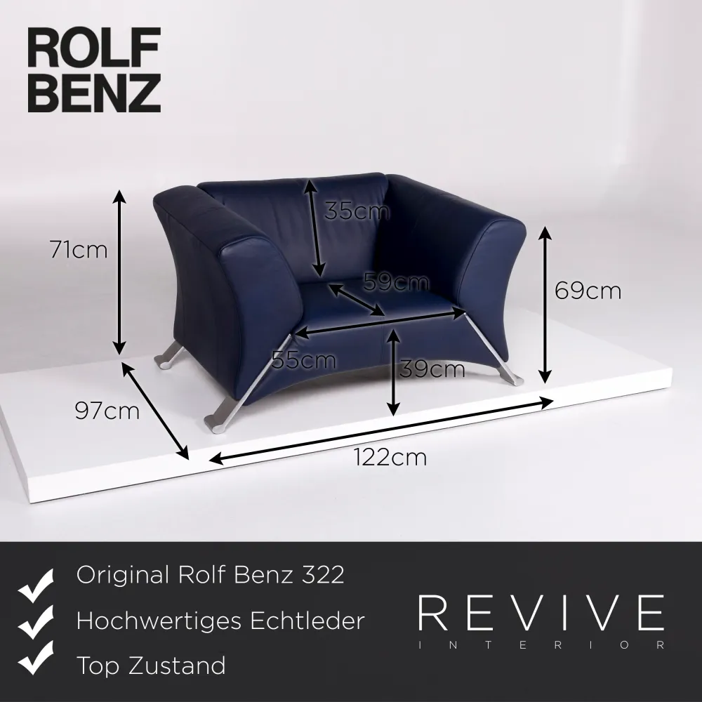 Rolf Benz 322 Leder Sessel Blau #10516