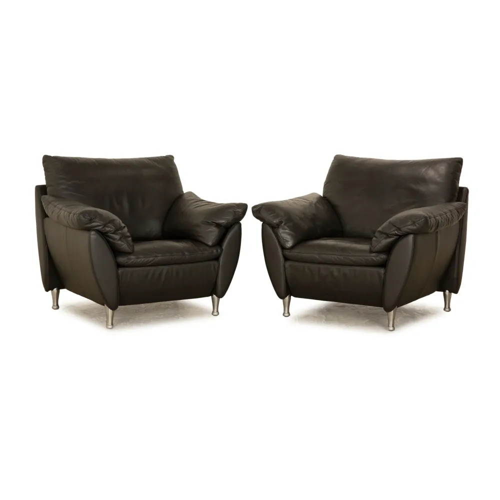 Rolf Benz 5600 Leder Sessel Garnitur Anthrazit Dunkelgrau