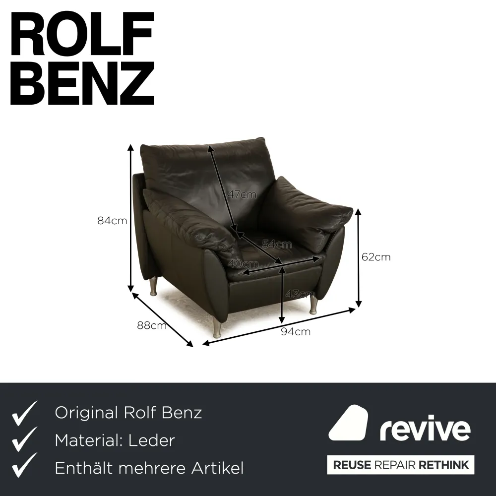 Rolf Benz 5600 Leder Sessel Garnitur Anthrazit Dunkelgrau